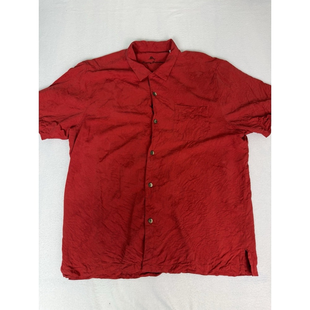 Tommy‎ Bahama Men's XL Short Sleeve 100% Silk Red Shirt Button Up